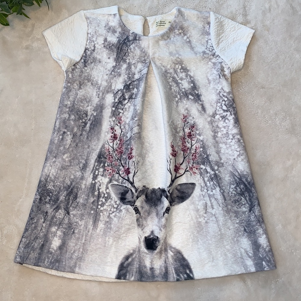 Zara White Deer Dress 5/6 Soft Collection EUC